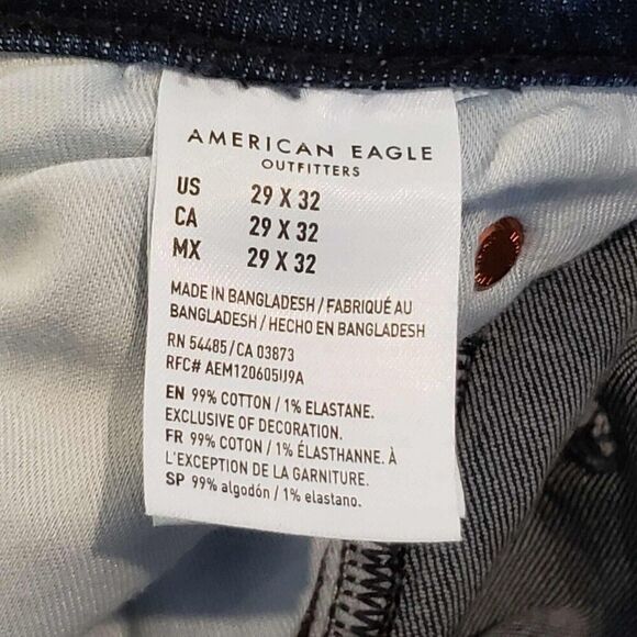 American Eagle AE Jeans Mens Size 29x32 Flex Slim Straight Blue Stretch - Picture 10 of 12